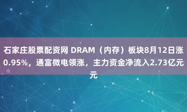 石家庄股票配资网 DRAM（内存）板块8月12日涨0.95%，通富微电领涨，主力资金净流入2.73亿元